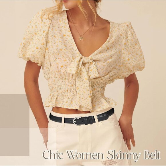 Women Leather Belt Faux Leather Size 26-52 Inch Silver Buckle Thin - Picture 4 of 7